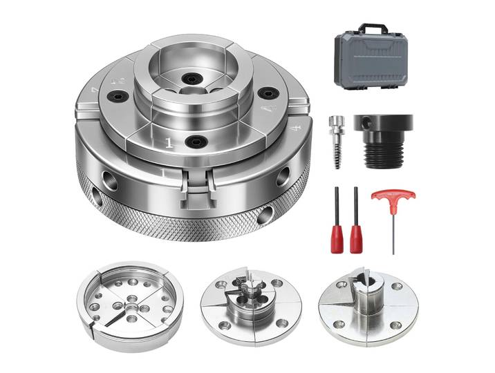 SucceBuy Mandrin de tournage pour bois de 4 pouces, mandrin auto-centrant à 4 mâchoires avec filetage 1 x 8TPI et adaptateur pour tour à bois