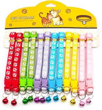 Uplift Essentials Delicate Adjustable Casual Nylon Cat & Dog Collars With Bell Pack Of 12 style 1