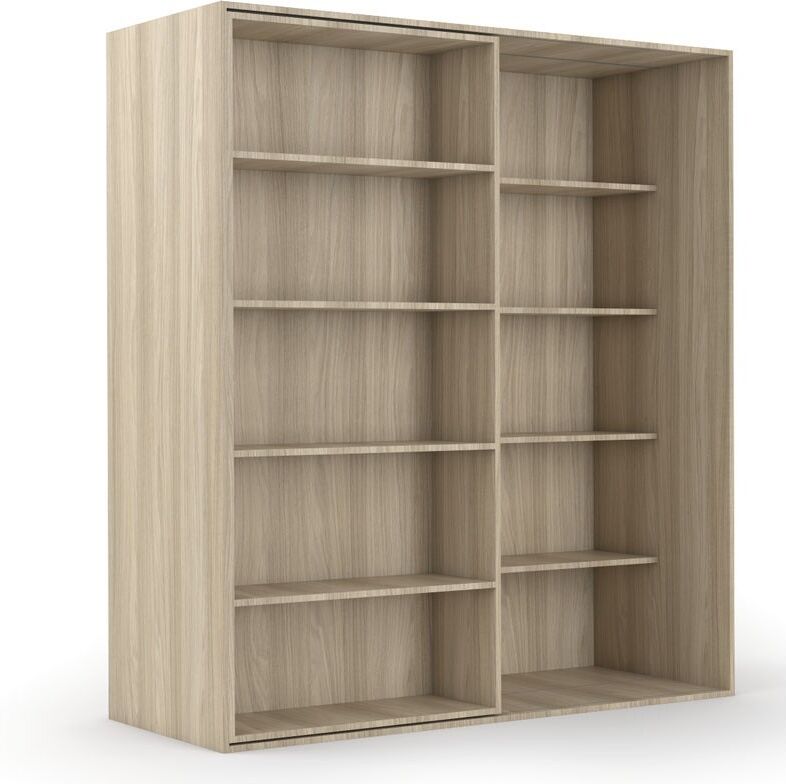 B2B Partner Zweireihiges Schiebe-Bücherregal DOUBLE, 1800 x 700 x 2000 mm, Eiche natur