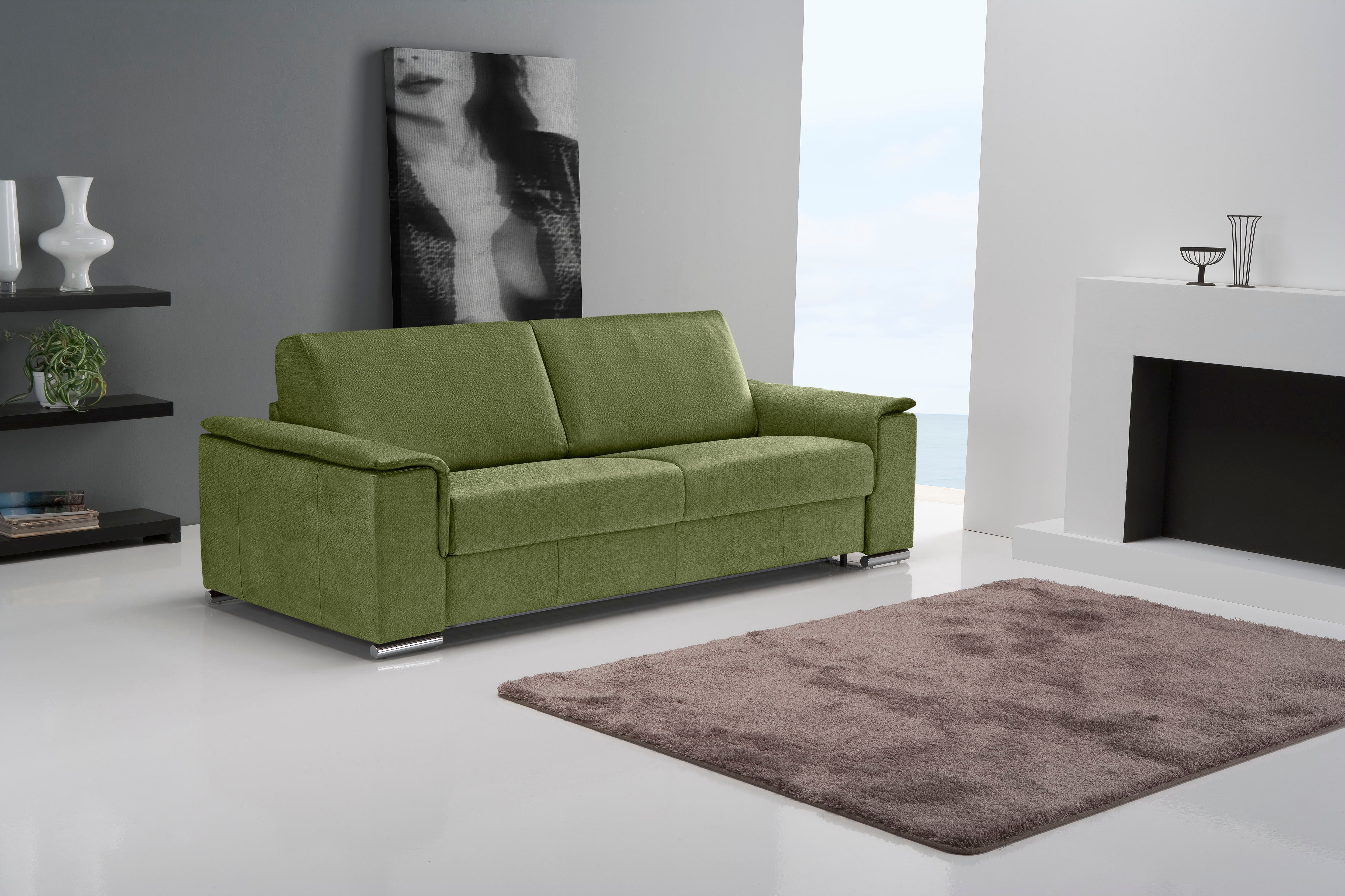 Schlafsofa EGOITALIANO "Cecilia, modern & elegant, erstklassiger Sitzkomfort, Dauerschläfer", grün (kiwi), B:234cm H:85cm T:102cm, Sofas, Schlafsofa, inkl. Matratze und hochwertigem Metallbettrahmen, toller Schlafkomfort kiwi B/H/T: 234cm x 85cm x 102cm, 