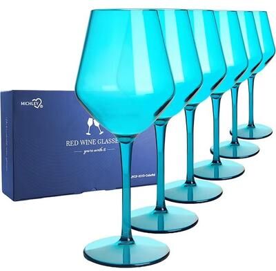 Inspired Finds MICHLEY Unbreakable Tritan Plastic Wine Glass Set Reusable Luxury Glassware For Parties, Outdoor Dining & Everyday Use 6pcs Lakeblue