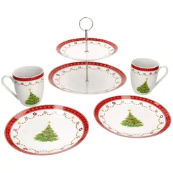 5tlg Etageren Set Weihnachtstraum für 2 Personen aus Porzellan - 1x 161875 2x 162157 + 2x 162158