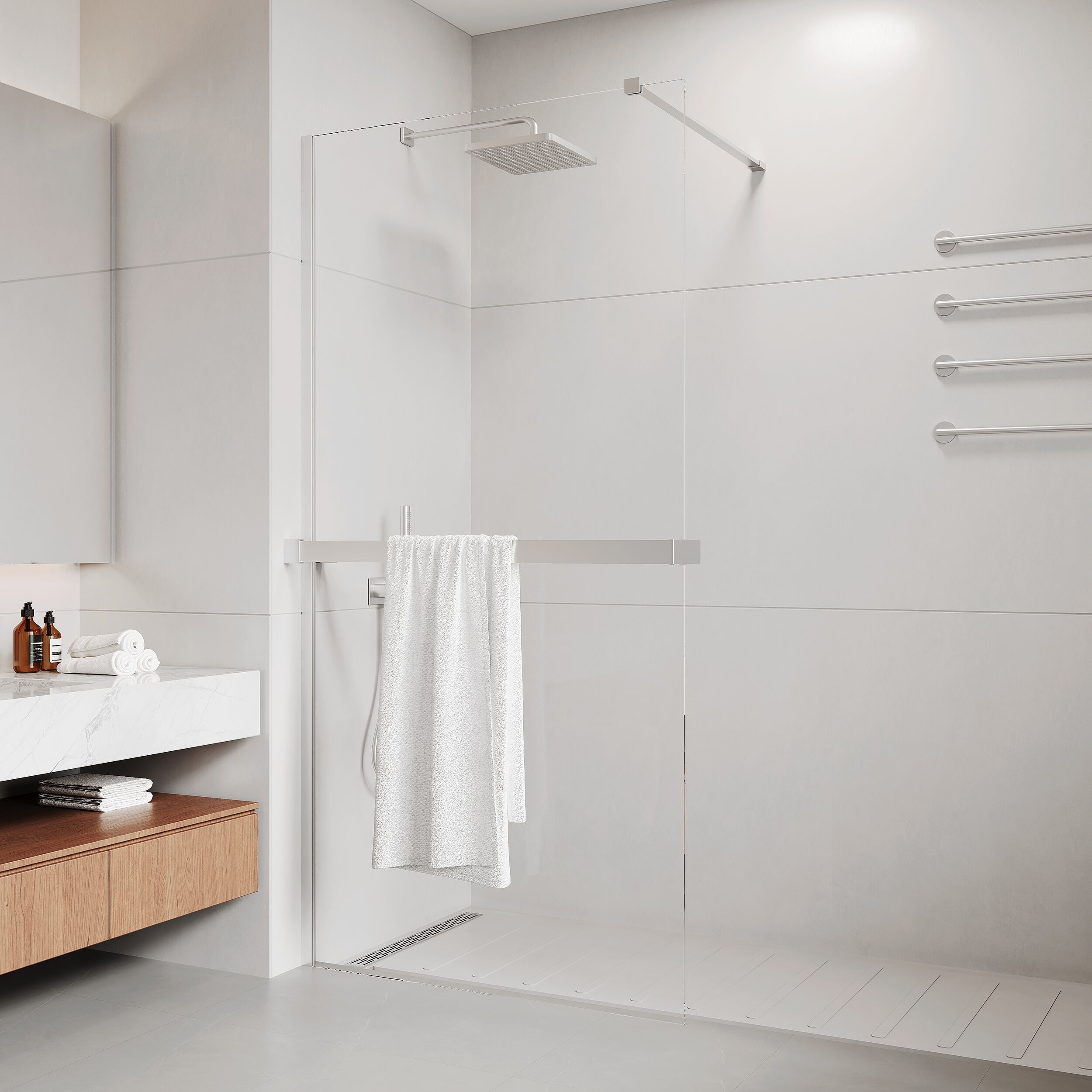 Walk-in-Dusche WELLTIME "Walk-In Trento Deluxe", transparent (chromfarben), B:80cm H:190cm, Duschwände, Walk-in-Dusche, 8mm ESG und Antikalkversiegelung chromfarben B/H: 80cm x 190cm, beidseitigmontierbar,mit Antikalk-Versiegelung