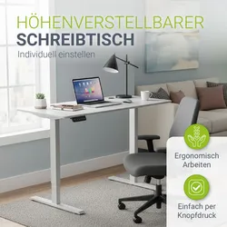 Juskys Höhenverstellbarer Schreibtisch Office Stand 140x60cm - elektrisch, Memory-Funktion - Weiß