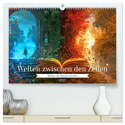 Welten zwischen den Zeilen - Bücher, die Träume wecken (hochwertiger Premium Wandkalender 2027 DIN A2 quer), Kunstdruck in Hochglanz