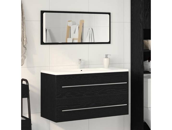 Cabinet de lavabo avec miroir Chêne noir 90x45x1 5 cm Bois d ingénierie