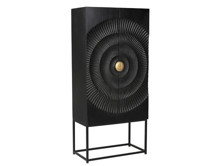 Mid.you Schrank, Schwarz, Gold, Holz, Metall, Mangoholz, massiv, 2 Fächer, 75x160x39 cm, Beimöbel erhältlich,