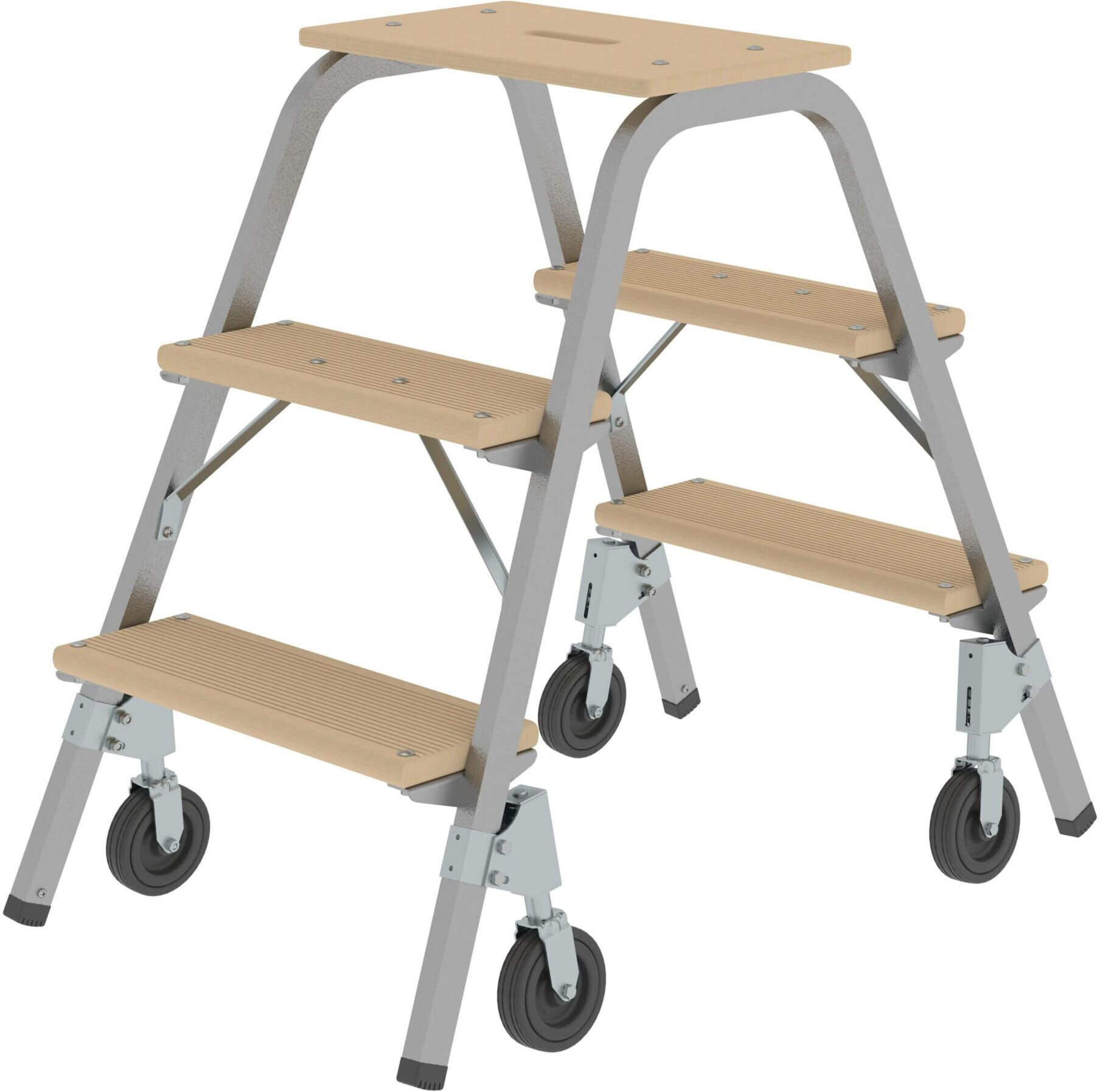 MUNK Stahl-Holz-Tritt Brems-Bockrollen 3 Stufen (039013)