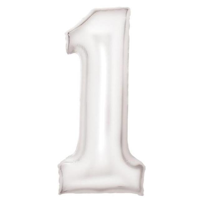 Amscan Zahlenballon Weiss Zahl 1 Seidenglanz - 86cm - leer (9917293)