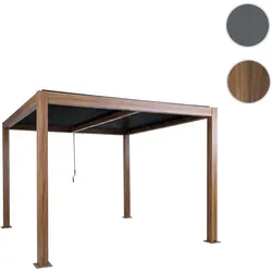 Pergola HWC-L46, Gartenpavillon Lamellen-Pavillon, 10cm-Aluminium-Gestell, Regenrinne sturmfest, 3x4m ~ Holzoptik