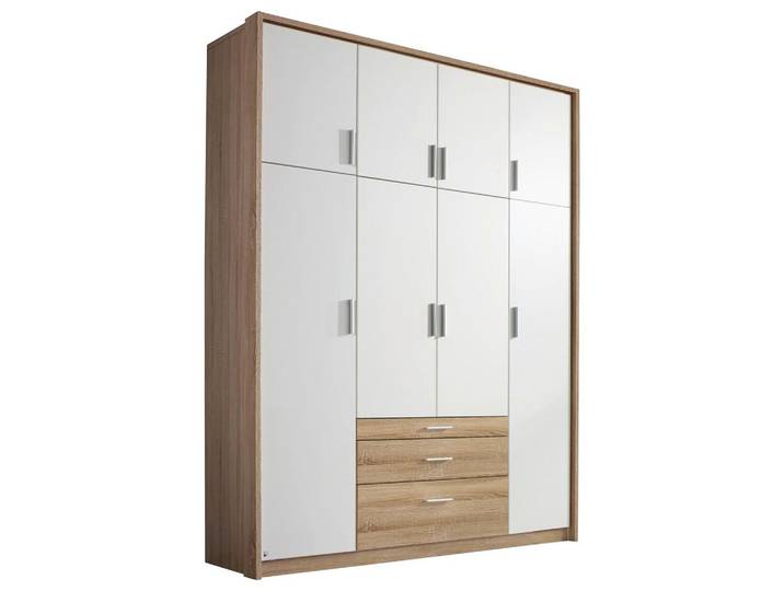 Drehtürenschrank m. Schubladen 185cm Hildesheim, Weiß/Eiche
