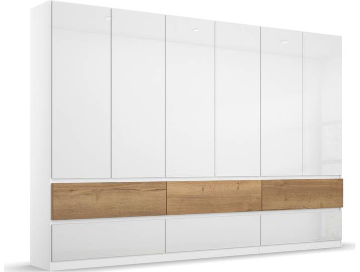 Drehtürenschrank RAUCH Winnipeg , weiß (weiß, hochglanz weiß, eiche), B:271cm H:210cm T:56cm, Holzwerkstoff, Schränke, Drehtürenschrank, grifflose Front, Schubkästen m. Griffmulde, auch mit Beleuchtung