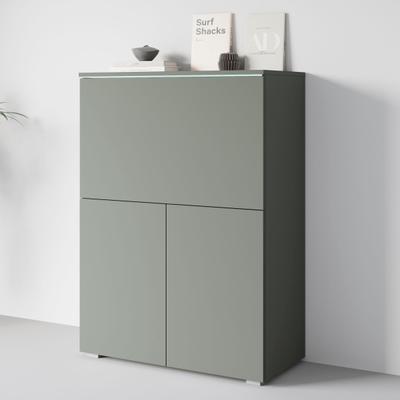 PC-Schrank HOME AFFAIRE "Vera, Sekretär, Home-Office-Schreibtisch mit LED-Beleuchtung", grau (salbei), B:90cm H:125,1cm T:42cm, Sekretäre, Multifunktional mit Stauraum, klappbare Tischfläche, LED, B 90 cm