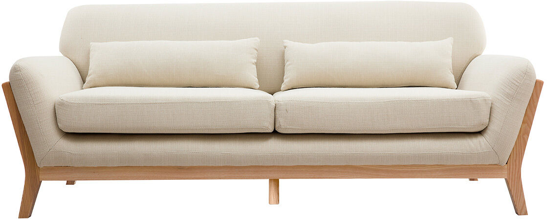 Miliboo Beigefarbenes skandinavisches 3-Sitzer-Sofa mit Holzbeinen YOKO