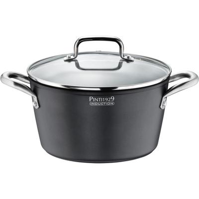 Kochtopf PINTINOX "Pinti ST1", schwarz, H:9cm Ø:20cm, Töpfe, Suppentopf Fleischtopf Kochtopf, 3-lagige Antihaftbeschichtung, Induktion, inkl. Glasdeckel