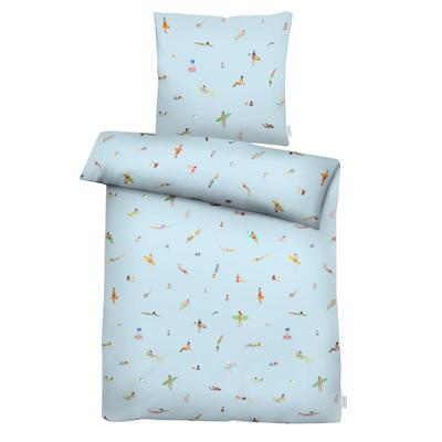 Bettwäsche APELT "Beach", blau, B/L: 135cm x 200cm, 1 Stk., 1 Stk., Satin (Bio-Baumwolle), B/L: 80cm x 80cm, Satin (Bio-Baumwolle), Obermaterial: 100% Baumwolle, Bettwäsche, Bettwäsche, Strandmotiv