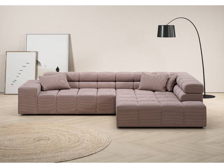 Ecksofa, 319x215 cm, Luxus-Microfaser, Rosé, Kopfteilverstellung, Modern, Inosign