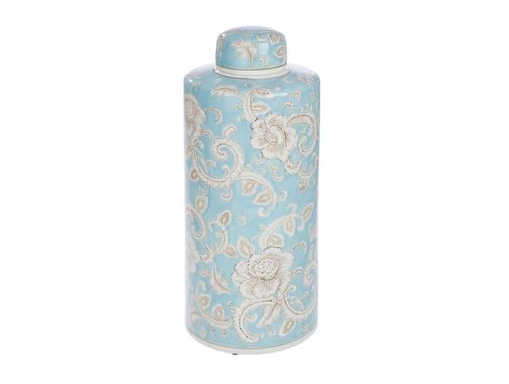 GILDE Fayencen Vase cylindrique en céramique émaillée Motif Floral Bleu Hauteur 44 cm Diamètre 18 cm