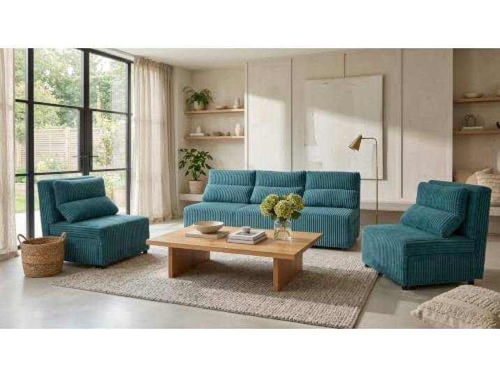 Family Meble Kimo Sitzgruppe, Sofa und 2 Sessel – Blau – 75