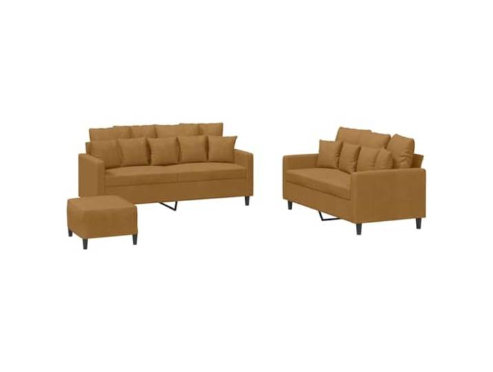 KUTYWEXFM 3-TLG Sofagarnitur braun Samt mit Fußhocker & Kissen Elegantes Polstermöbel Set aus samtigen Kissen für Wohnzimmer und Gästezimmer, inklusive gemütlichem Hocker.