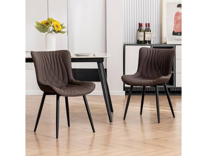 YOUTASTE Esszimmerstühle 2er Set, Kunstleder & Lehne, Küchenstühle Braun Bequemer Polsterstuhl mit Metallbeine, Fischschwanz-Design, Essstühle für Esszimmer, Küche, Wohnzimmer