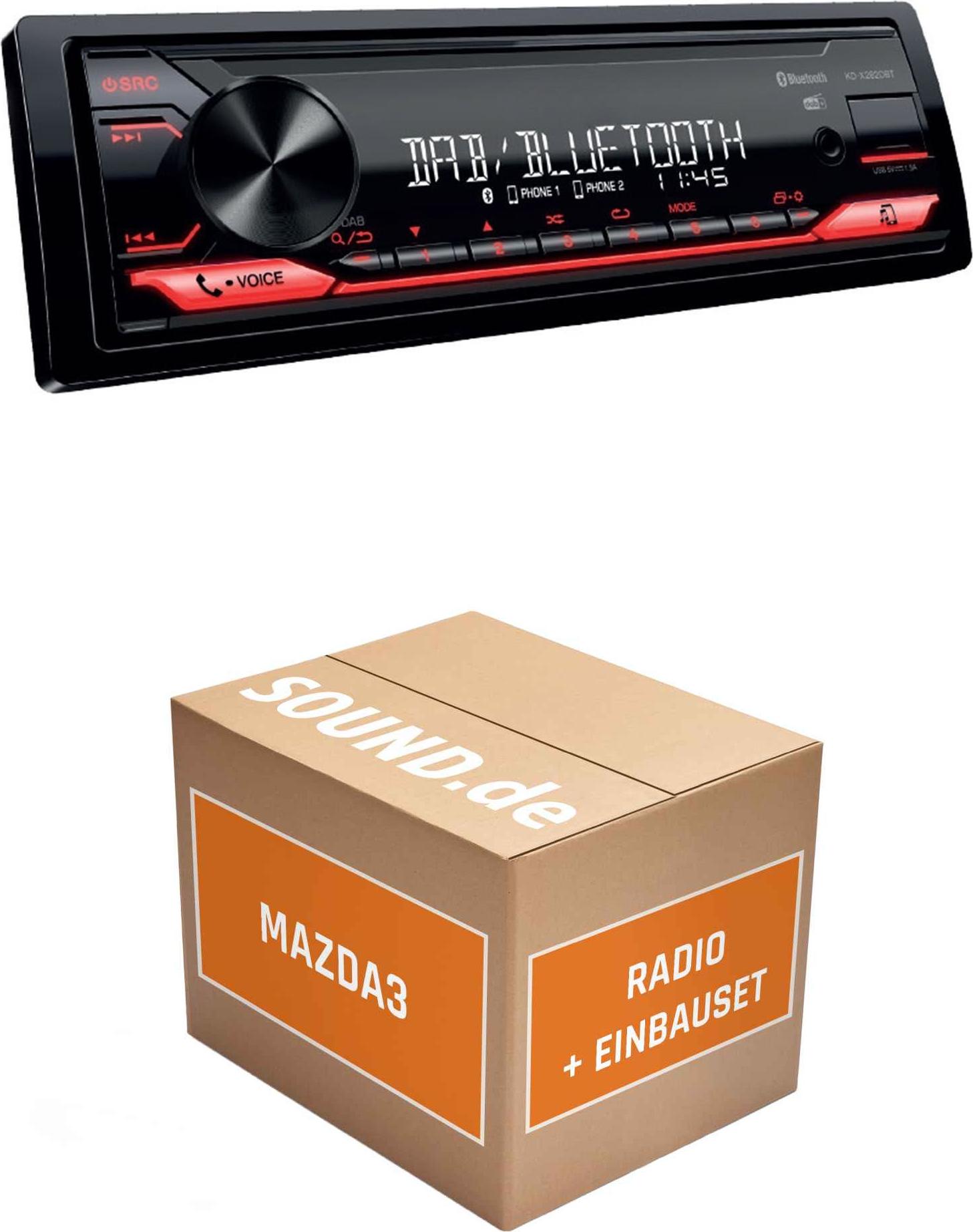 Autoradio Einbaupaket JVC KD-X282DBT passend für Mazda3 BM/BN + Lenkradfernbedienung | Bluetooth: Telefonieren & Audiostreaming