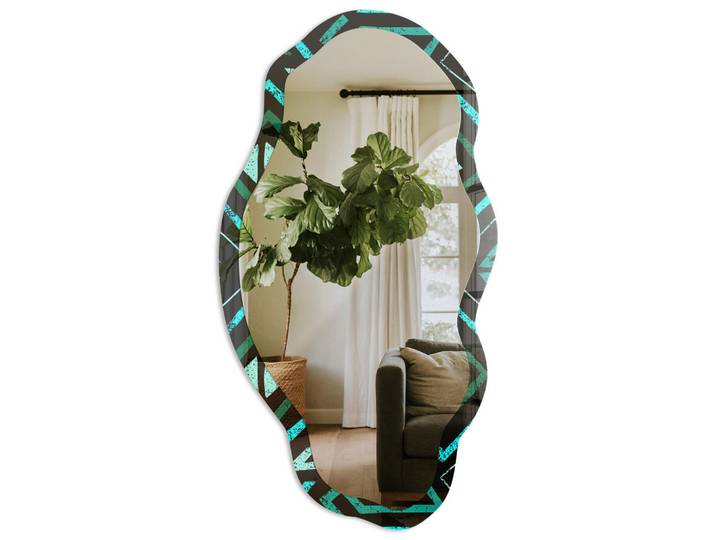 Tulup Spiegel 90x45 cm asymmetrisch mit Druck - Geometrische Energie, Transparent, Glas, Organisch, 45x90x0.4 cm, Spiegel, Wandspiegel