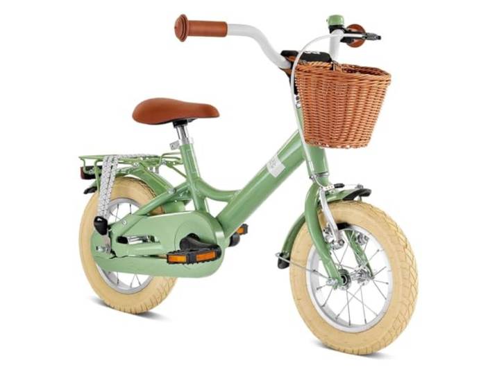 PUKY YOUKE Classic 12 Kinderfahrrad ab 3 Jahre Kinderfahrrad 12 Zoll Ab 3 Jahren Retro Fahrrad für Kinder mit Korb & Rücktrittbremse Höhenverstellbar Made in Germany Retro Green