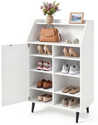Costway Shoe Storage Cabinet with 2-Tier Open Compartment and 4-Tier Adjustable Shelf-White