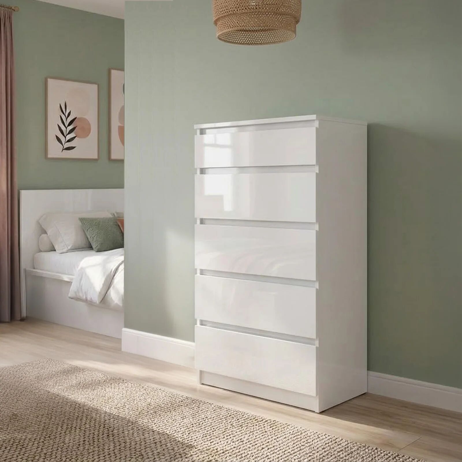 garneroarredamenti Cassettiera 50x115h cm 5 cassetti moderna bianco lucido Krea