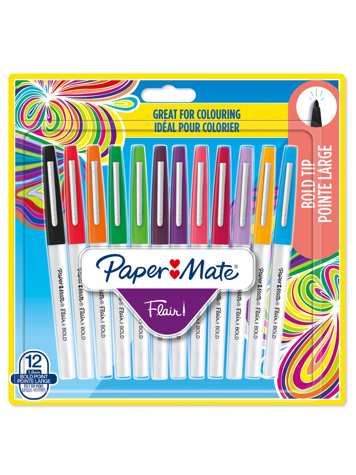 Paper Mate Flair Filzstifte | Fette Spitze (1,2 mm) | Verschiedene Farben | 12 Stück