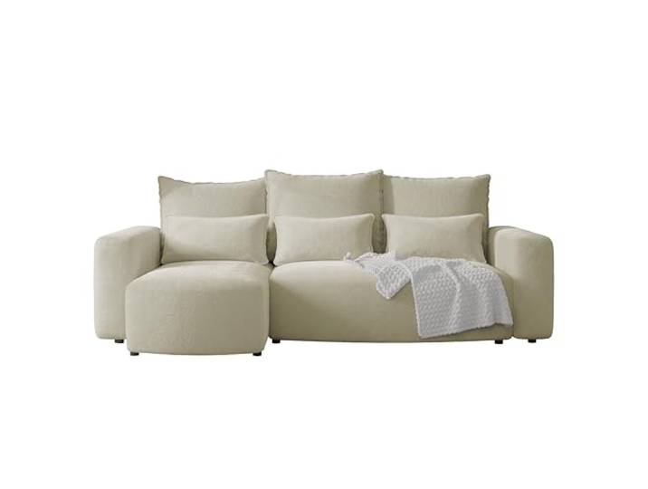 4ALL HOME Ecksofa mit Schlaffunktion Travis 248x148 cm, Couch, Sofa mit Bettkasten, Eckcouch, L-Form, Schlaffsofa, Universal (Cord Onega 14 Ecru)