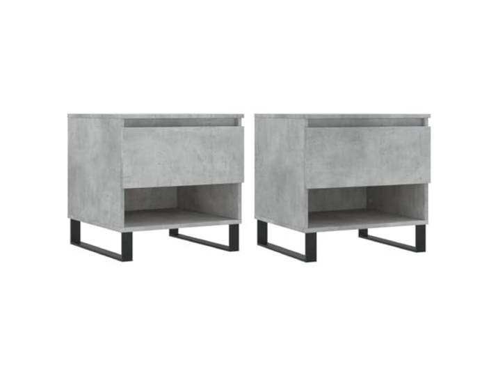Couchtische 2 St. Betongrau 50x46x50cm Schublade und Trennwand, Metallfüße, Getränkeplatte, Holzwerkstoff, Wohnzimmer