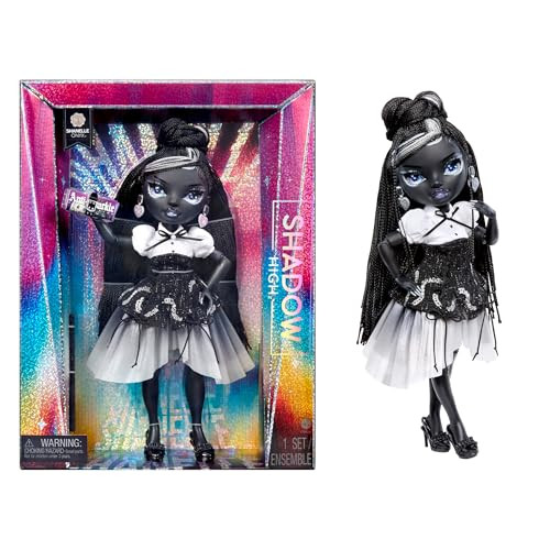Rainbow High Shadow High Fashion Doll Shanelle Onyx met zwart haar en designer outfits, 28 cm