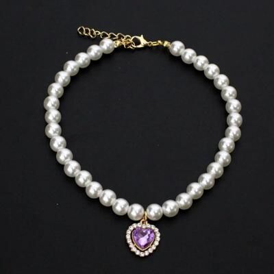 Inspire Select Elegant Pearl Cat Collar Necklace Adjustable Faux Pearl Pet Collar For Cats & Kittens purple m 9.811.8 In