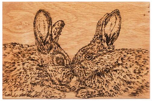 Selbrae House Just Slate Company Kissing Rabbits 30cm Oak Serving Board