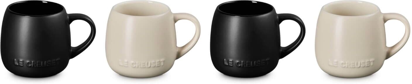 Le Creuset Serenity Collection Stoneware Set 0f 4 320ml Coupe Mugs - Satin Black & Brioche