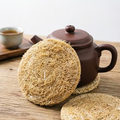 The Handy Homestead Natural Loofah Tea Coasters Set Absorbent Triple Pack For Daily Use Natural Loofah Tea Coasters Set Absorbent Triple Pack For Daily Use