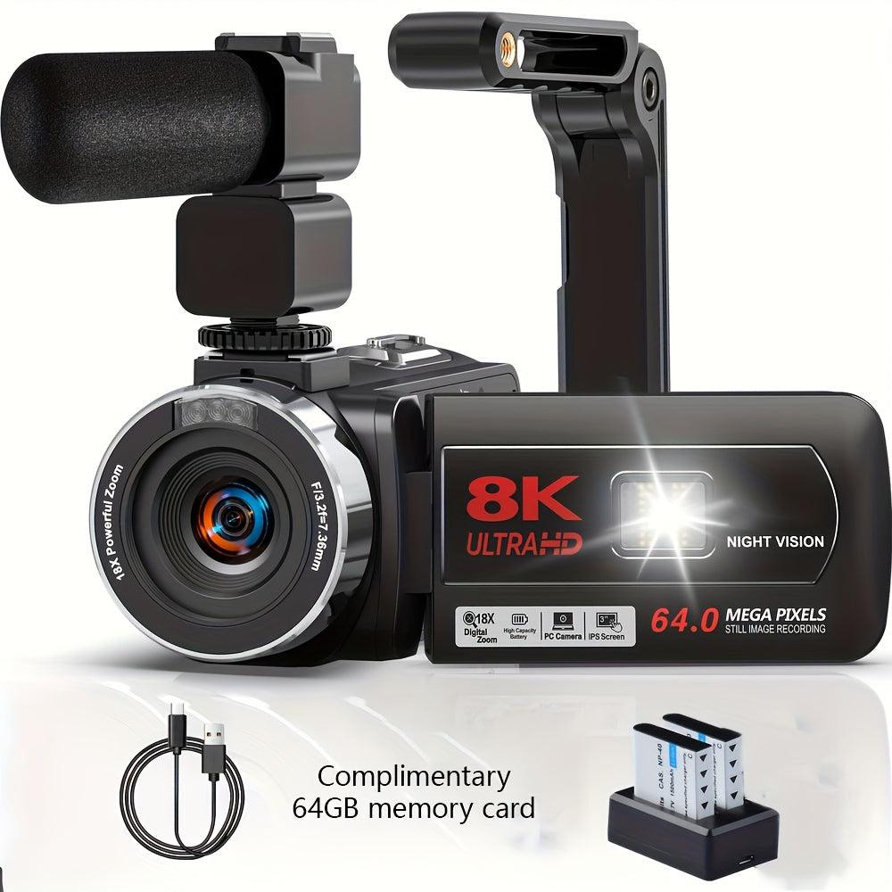 Selius Videocamera 8K Ultra HD Camcorder met 18x Digitale Zoom en Infrarood Nachtvisie