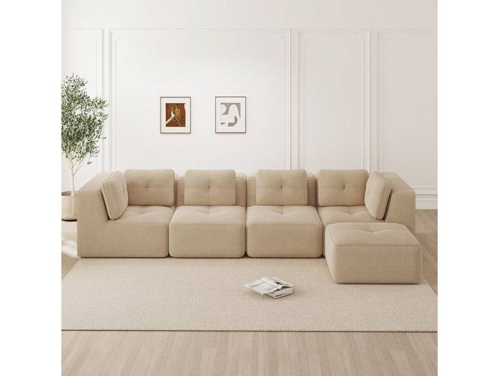 BBWL Sofa mit tiefer Sitzfläche, weichen Kissen und rutschfestem Design, Modulares Cord Ecksofa 4-Sitzer