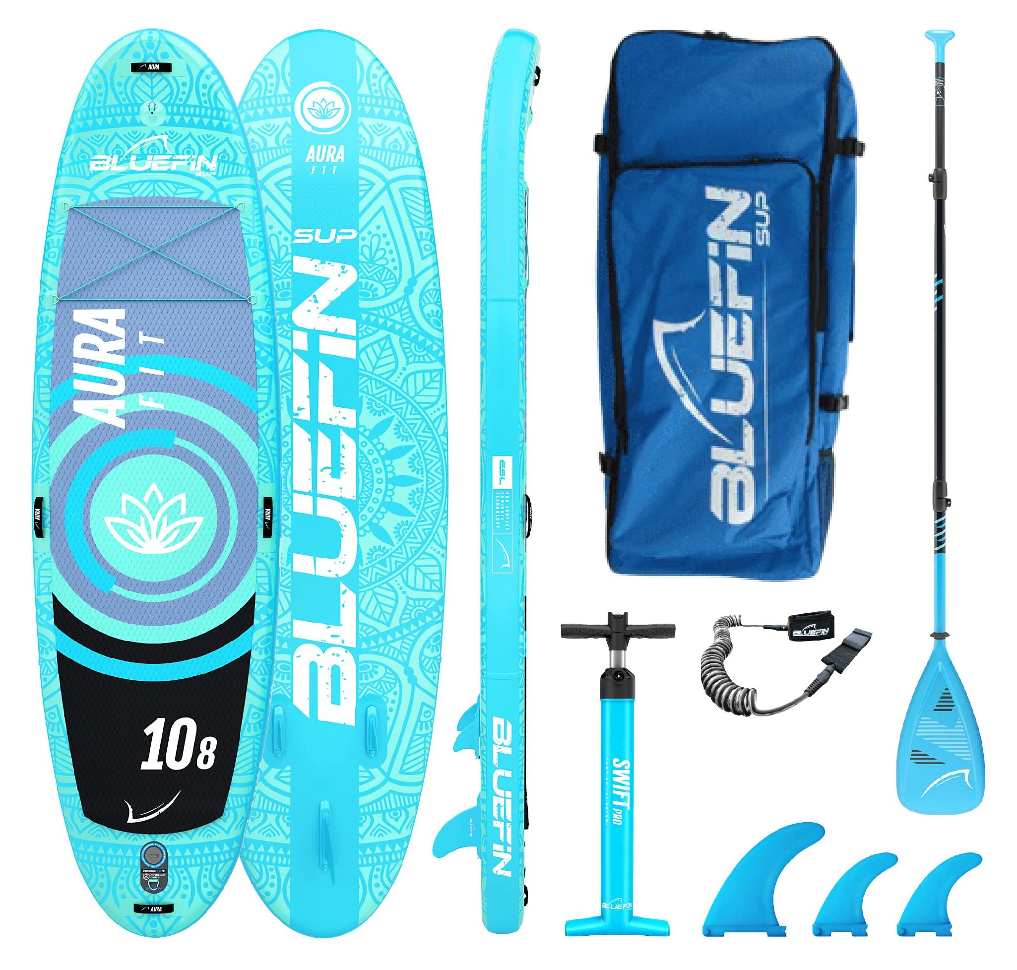SUP-Board (Stand-Up-Paddle-Board) - 10'8" - 15 cm dick - Paddel aus Glasfaser - Mit Sitzgelegenheit