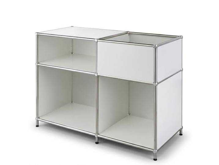 KARAT Regal Weiß - 88x40x65cm - Metallregal mit 3 Ablagen & Stauraumfach - Sideboard & Aufbewahrungsregal - Würfelregal - Concept Epure MK-030