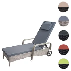 Poly-Rattan Sonnenliege Carrara, Relaxliege Gartenliege Liege, Alu ~ grau, Kissen dunkelgrau