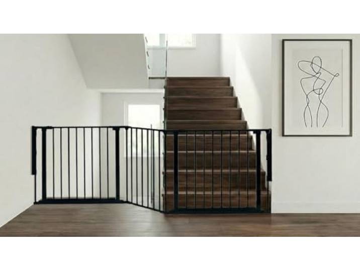 Safetots Zwei-Tür Multi-Panel Treppenschutzgitter, Schwarz, 226cm Länge, 70cm Höhe, Schraubmontage