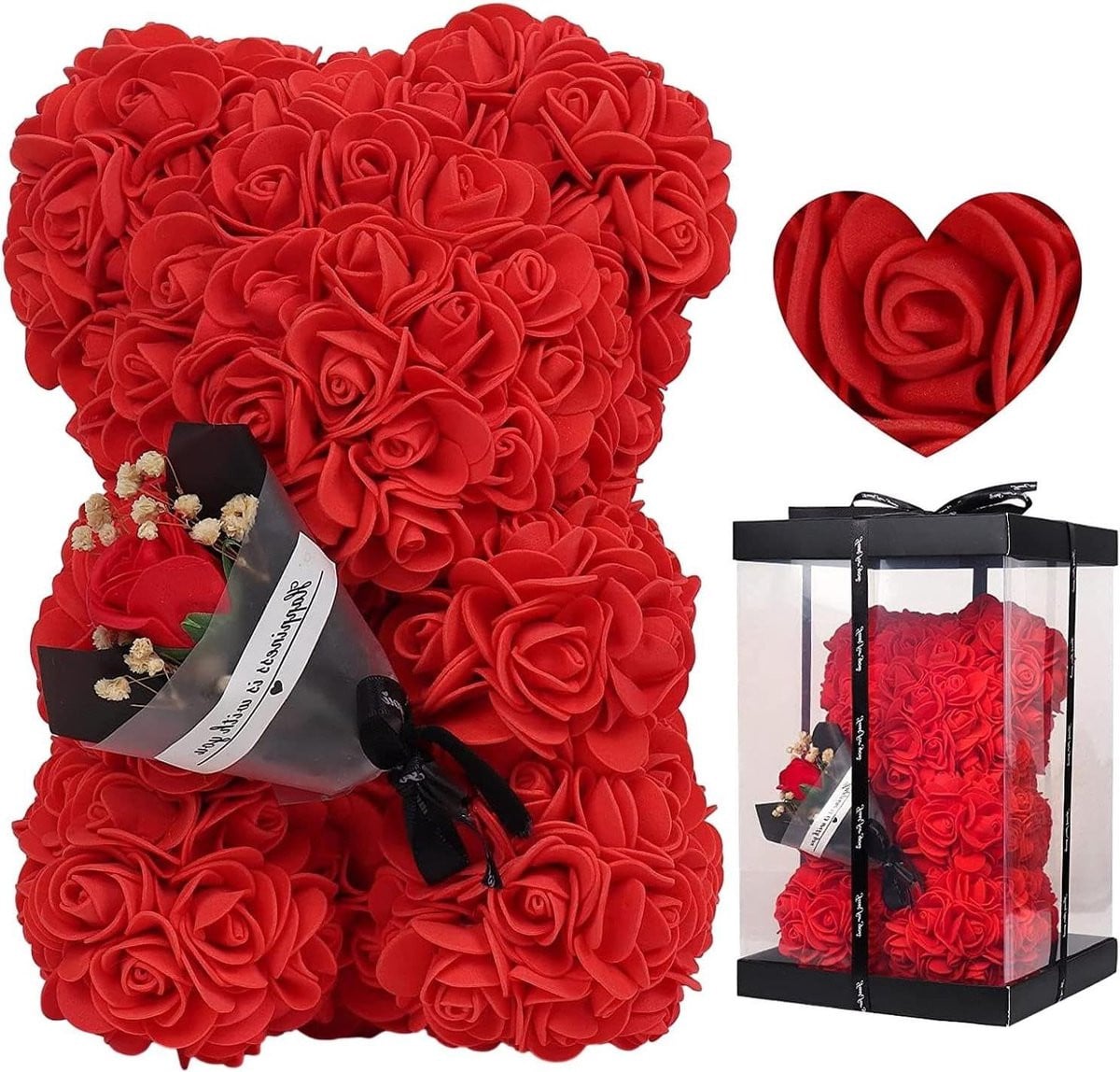 Handgemaakte Rozen Bloem Beer Decoratie - Rood - 24 x 16 cm