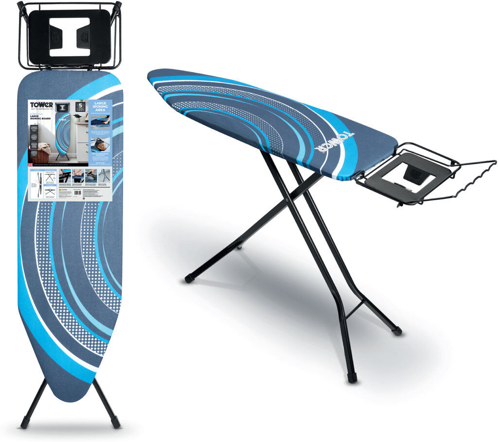 Tower Metal Adjustable Freestanding Ironing Board Black 160cm W X 96cm L