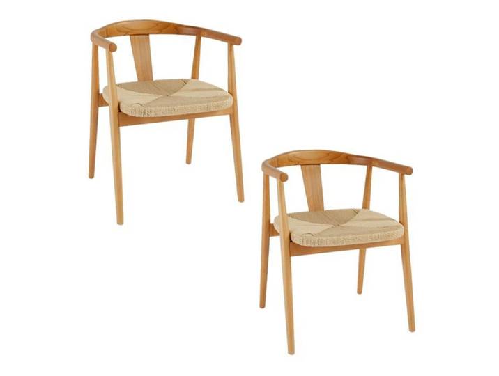 Toilinux - Lot de 2 fauteuils à dîner en bois YAMATO - Marron