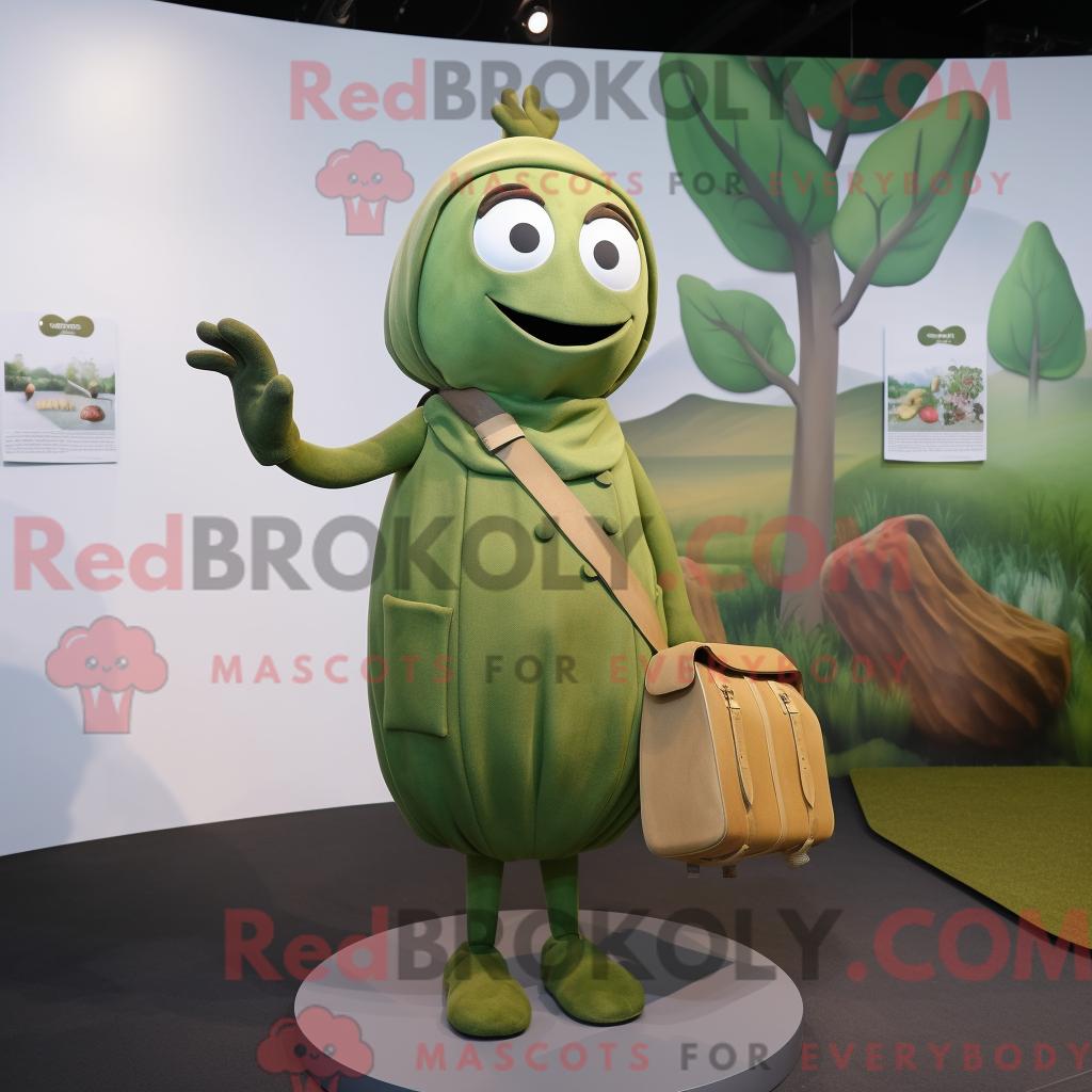 Maskottchenfigur REDBROKOLY eines Olivenfriedhofs mit Kleid und Aktentasche