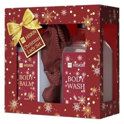 Hiskin Christmas Lady Set Body Balm 200ml Shower Gel 200ml Burgundy Washcloth (Körperpflegeset) (64936543)
