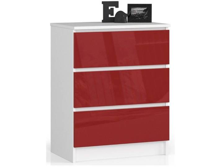 Commode : trois tiroirs couleur : blanc rouge brillant